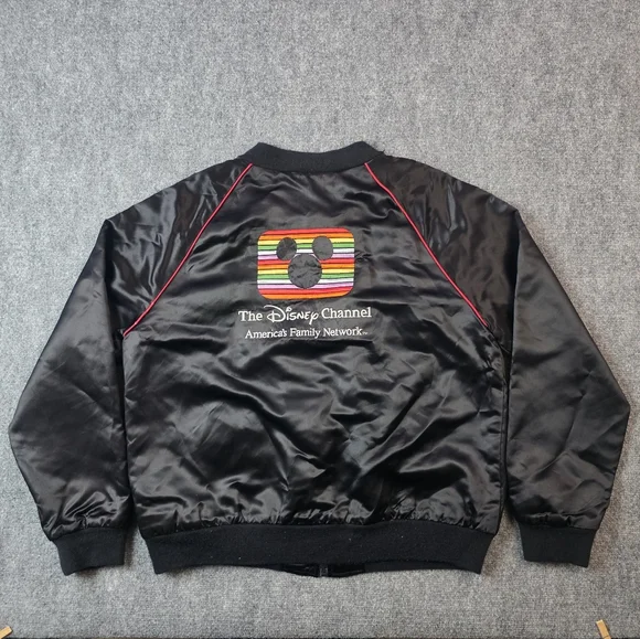 Vtg 80s 90s Disney Channel Mickey Mouse Satin Bomber Jacket XL USA Retro - Picture 3 of 13
